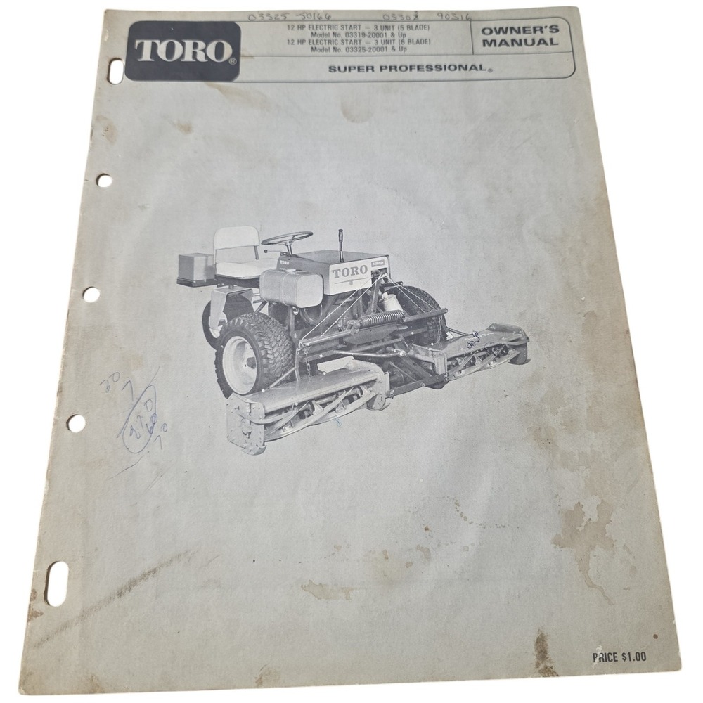 Toro Super Professional Mower Owner Service Maintenance Manual Book Vintage
